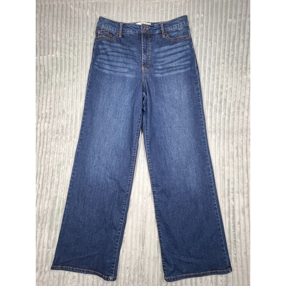 Anne Klein Wide Leg Saddleback Jeans Women's 8 Dark Wash Stretch Comfort‎ Preppy